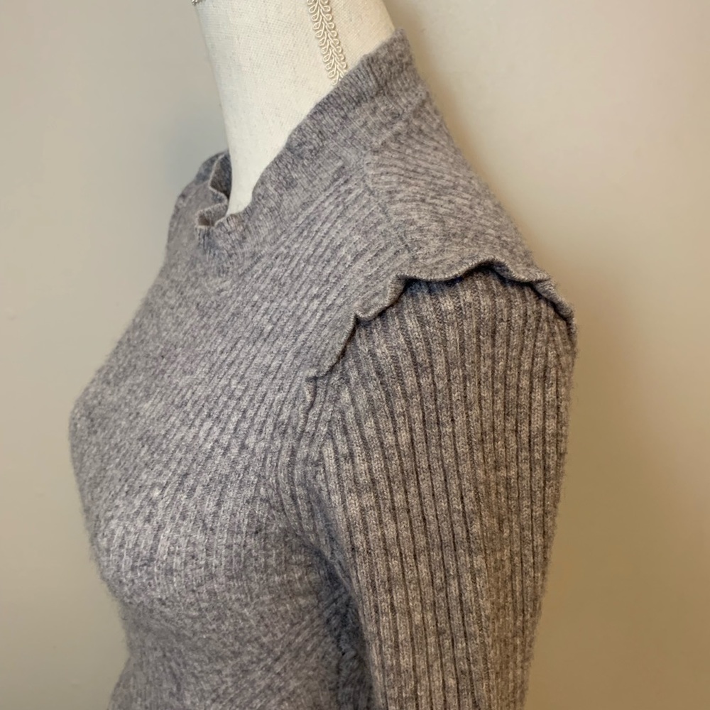 Derek Lam 10 Crosby Ribbed Ruffle Grey Sweater - Picture 5 of 7